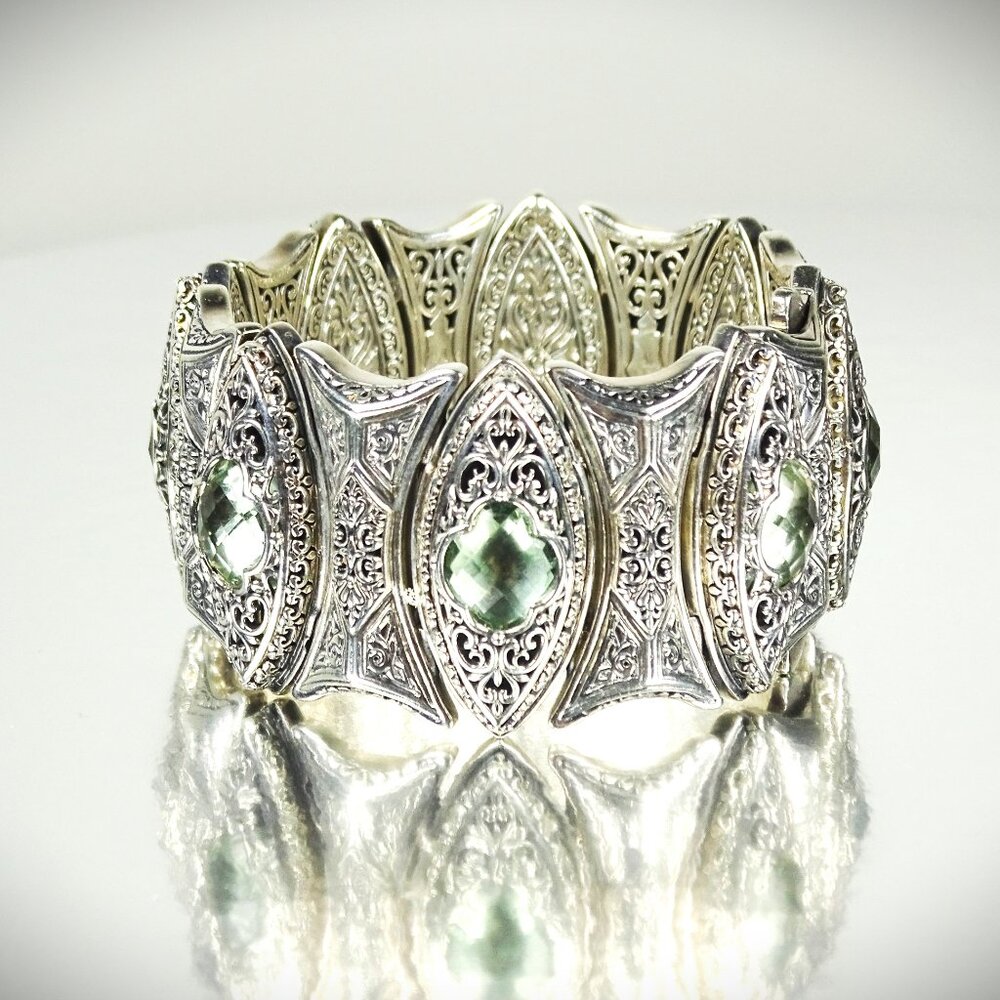 KONSTANTINO Sterling Silver Faceted Prasiolite Wide Link Bracelet 121 Grams - Picture 3 of 13